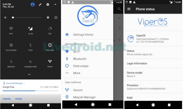 Viper OS Nougat ROM For Nexus 5 9