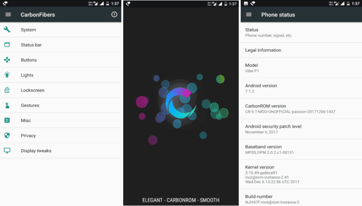 Carbon Android 7.1.2 Nougat ROM FOR LENOVO VIBE P1/P1 TURBO 1
