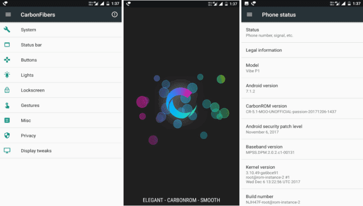 Carbon Android 7.1.2 Nougat ROM FOR LENOVO VIBE P1/P1 TURBO 6