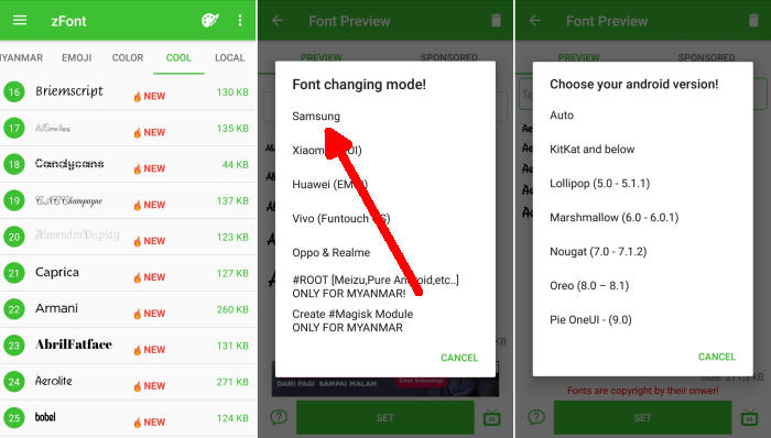 Change Font Samsung A20 via zFont