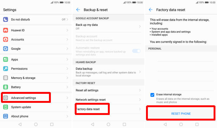 Factory reset Huawei Maimang 6 from Settings