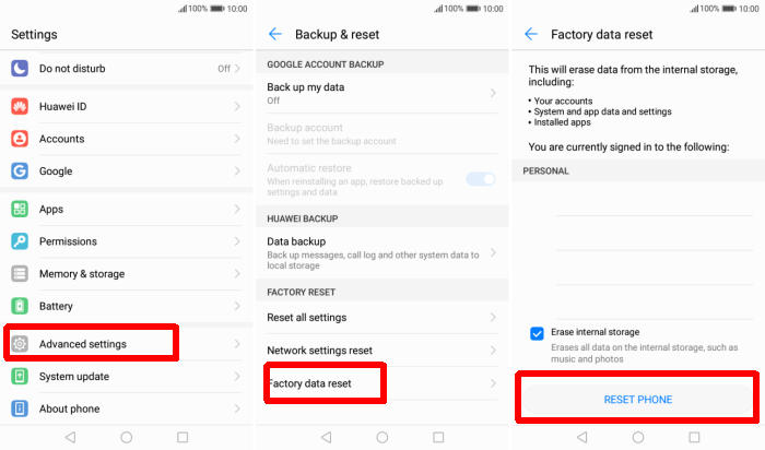 Factory reset Huawei nova 2i