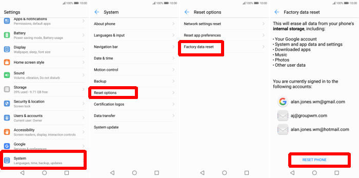 Factory reset Huawei Y6 2019 from Settings