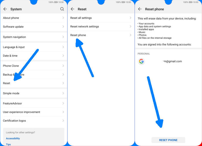 Factory reset Huawei Enjoy Max via Settings