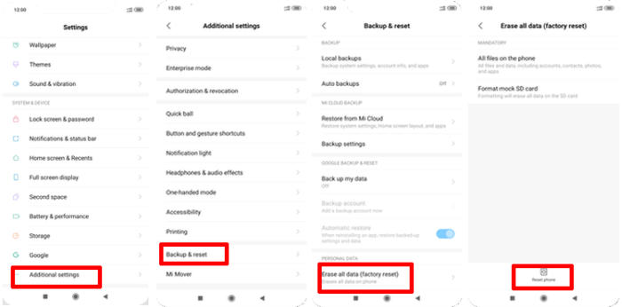 Factory reset Xiaomi Redmi Note 5 via Settings