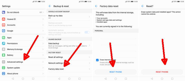 Factory reset Honor 6C via Settings