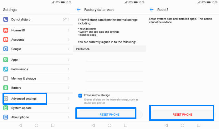 Factory reset Honor 8 Smart