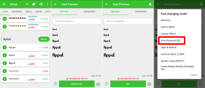 Change Font Style Vivo Y19 via zFont