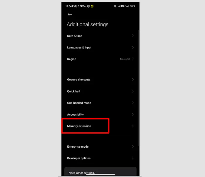 Memory Extension Option Xiaomi