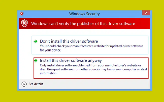 Install this driver software anyway