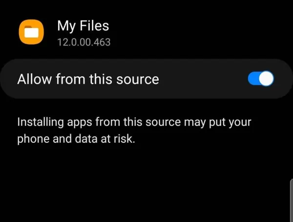 enable Allow from this source on Samsung