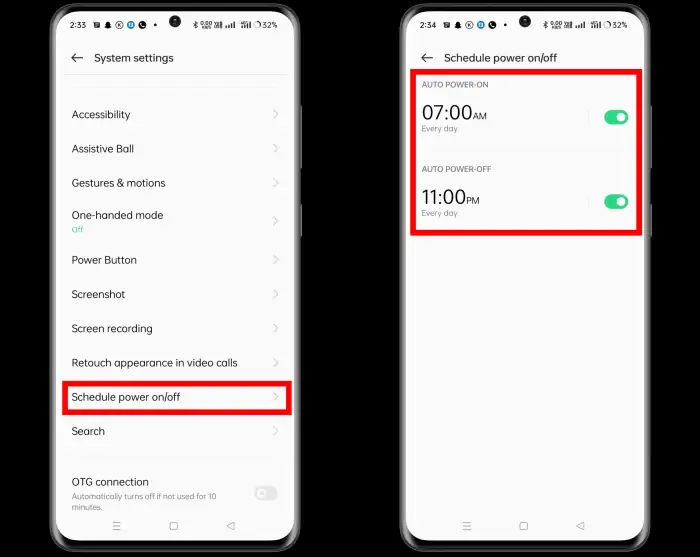 Auto On Off Feature Oppo