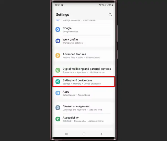 Device Care Settings Samsung