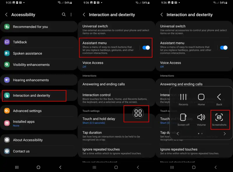 how to screenshot Samsung A22 using the assistant menu