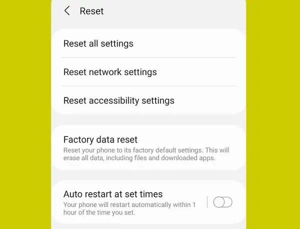 Factory data reset option