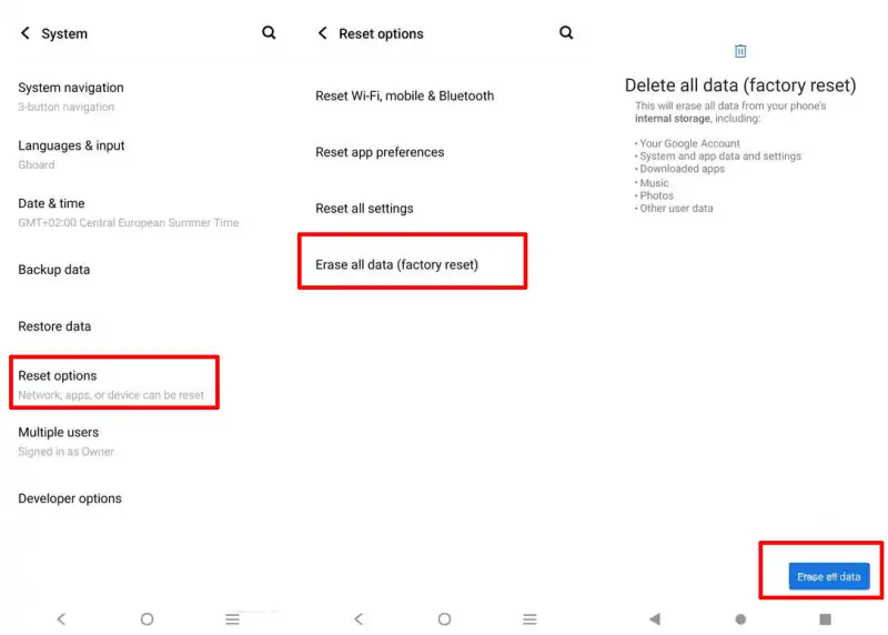 Factory Reset via Settings Menu