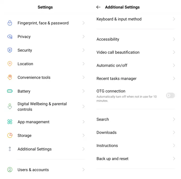 Additional Settings Oppo
