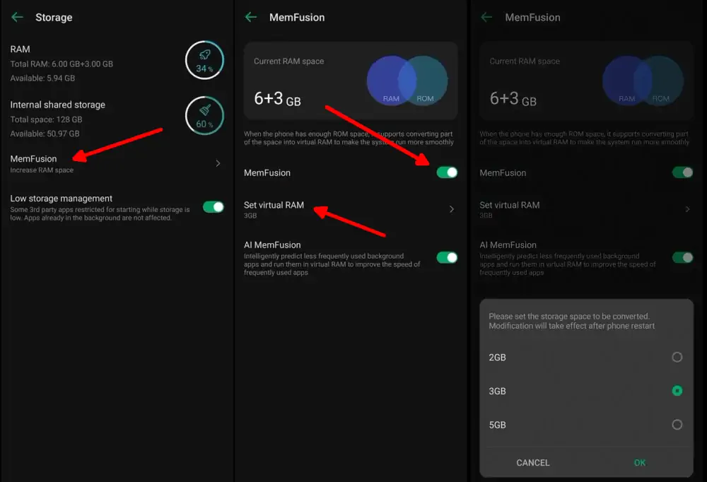 How to enable MemFusion to increase RAM on Tecno