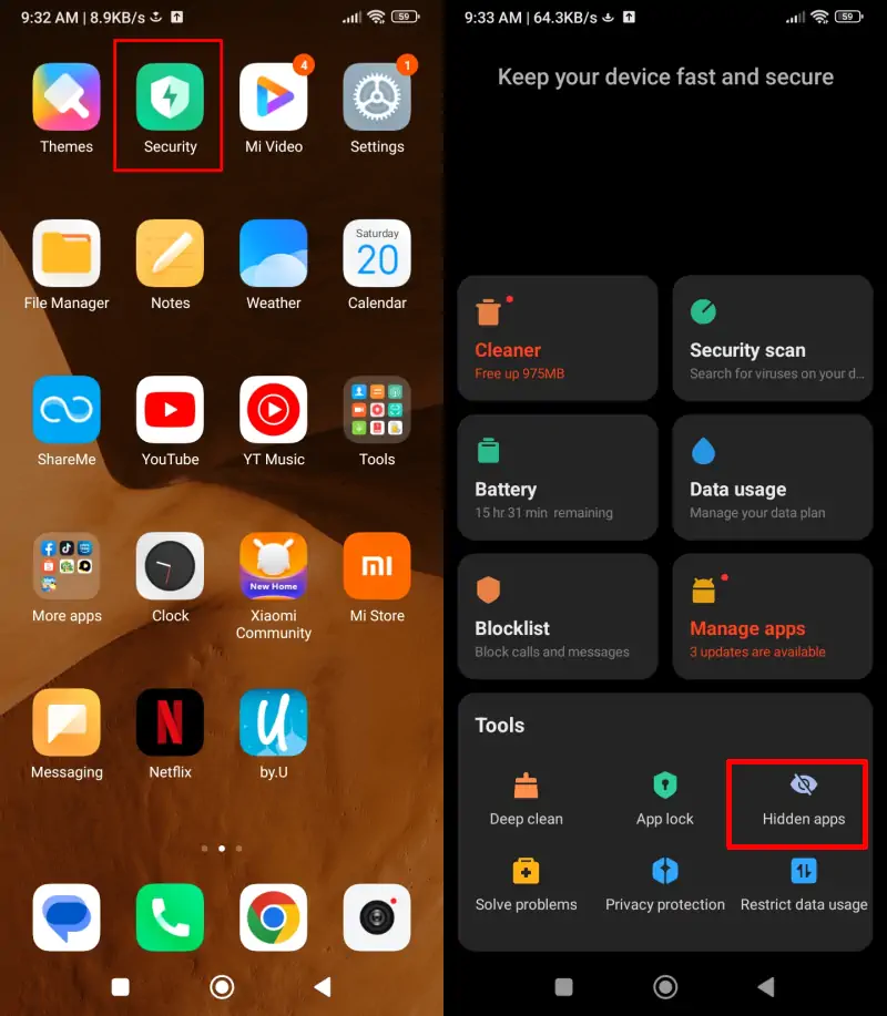 Open Security App Xiaomi
